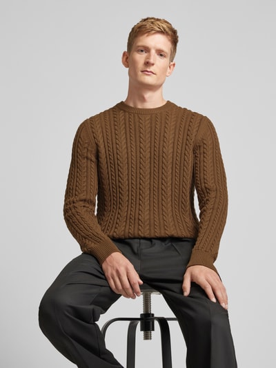 MCNEAL Gebreide pullover met kabelpatroon Donkerbruin gemêleerd - 3