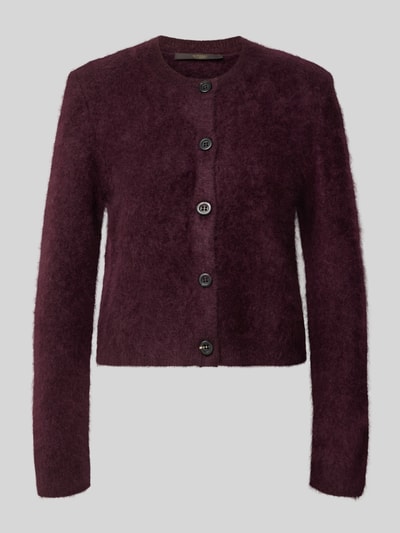 Produktfoto, Strickjacke aus Kaschmir mit Rundhalsausschnitt von windsor., Regular Fit, Knopfleiste, dunkellila Farbton, weiche Textur