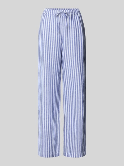 Produktfoto, Hose im Allover-Look mit elastischem Bund von Christian Berg Woman, blau-weiß gestreift, gerades Bein, weiche Stoffstruktur.