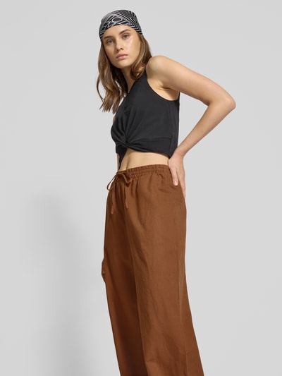 Marc O'Polo Denim Wide leg linnen broek met elastische band Middenbruin - 3