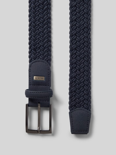 Produktfoto, Gürtel in Flecht-Optik mit Leder-Anteil Modell 'Havanna' von MONTI im Elastischer-Material-Mix, Dunkelblau, Dornschließe, Breite 3 cm.