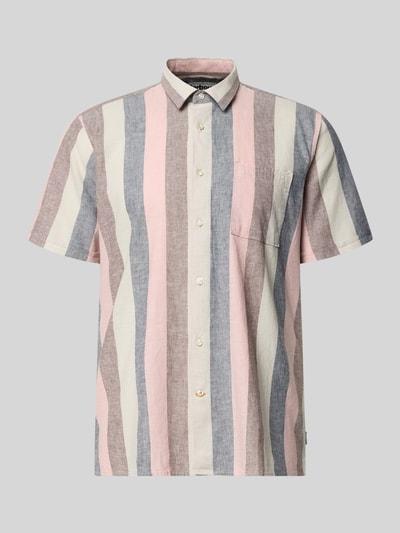 Produktfoto, Regular Fit Freizeithemd aus Leinen-Baumwoll-Mix Modell 'PORTWELL SUMMER' von Barbour, mehrfarbiges Streifenmuster, Kentkragen, Kurzarm