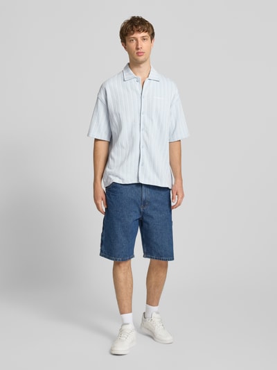PEGADOR relaxed fit vrijetijdsoverhemd met labelstitching model 'Forno' Oceaanblauw gemêleerd - 1