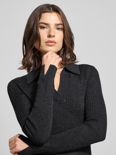 MOS MOSH Sweter z dzianiny z wełny z kołnierzykiem polo model ‘Ronika’ Ciemnoszary 3