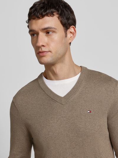Tommy Hilfiger Regular fit pullover van een mix van katoen en kasjmier Taupe - 3