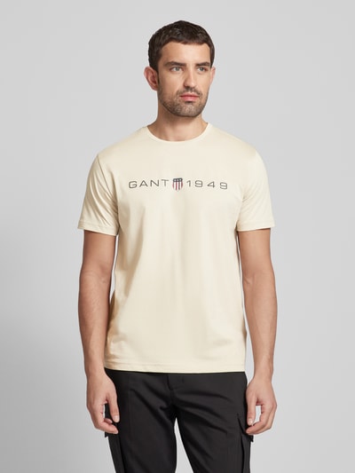 Gant T-shirt z nadrukiem z logo Piaskowy 4