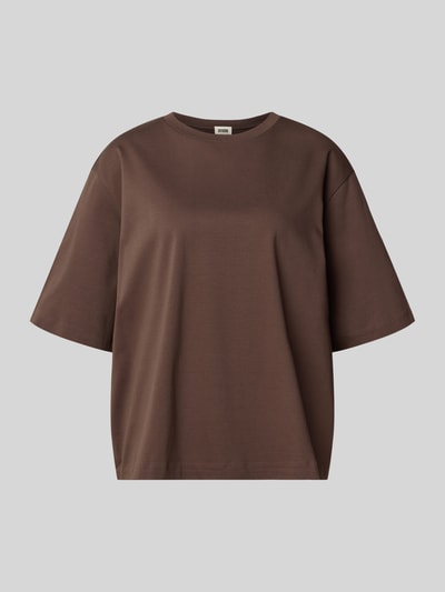Productfoto, T-shirt met ronde hals model 'PINARA' van Drykorn, pure katoen, relaxed fit, ruglengte bij maat S 58 cm, effen bruin.