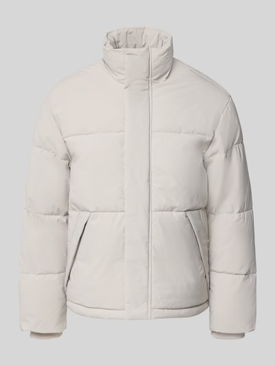 Produktfoto, Steppjacke mit verdecktem ritsluiting model 'SOHO' van JACK & JONES, regular fit, staande kraag, gladde lichte stof, rechte zoom.