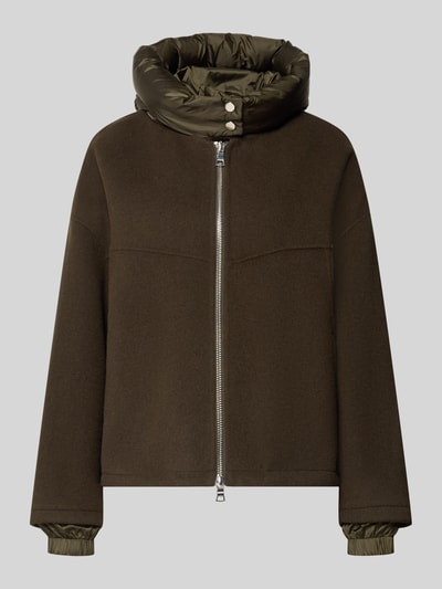 Produktfoto, Relaxed Fit Jacke aus Baumwoll-Mix von Blonde No. 8 in Dunkelbraun mit abnehmbarer Steppkapuze und Zweiwege-Reißverschluss.