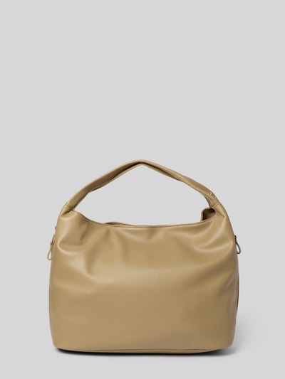 Produktfoto, Handtasche in Leder-Optik von Liu Jo White in Beige mit abnehmbarem Henkel, Schulterriemen, glatte Textur, Vorderansicht. Hauptfach mit Magnetverschluss, Reißverschlussfach innen, Maße 40x33x15 cm, Schulterriemen 97 cm.