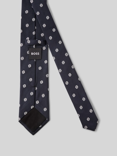 BOSS Zijden stropdas met all-over motief Marineblauw - 2