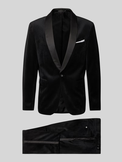 Produktfoto, Slim Fit Anzug aus Samt von Lindbergh in Schwarz mit Schalkragen, Knopfverschluss, Brust- und Pattentasche, glatte Textur