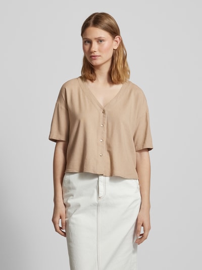 Vero Moda Bluse mit V-Ausschnitt aus Viskose-Leinen-Mix Modell 'JESMILO' Hellbraun 4