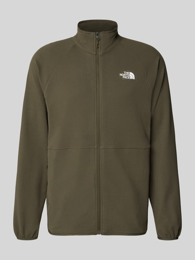 Produktfoto, Jacke mit Raglanärmeln und Logo-Print Modell 'PACKABLE KECHA' von The North Face, Material-Mix mit Stretch-Anteil, Gerader-Schnitt, Stehkragen, Reißverschluss, olivegrüne Farbe, feine Waffelstruktur, Rückenlänge 68 cm, Ärmellänge 72 cm, Herren Jacke.