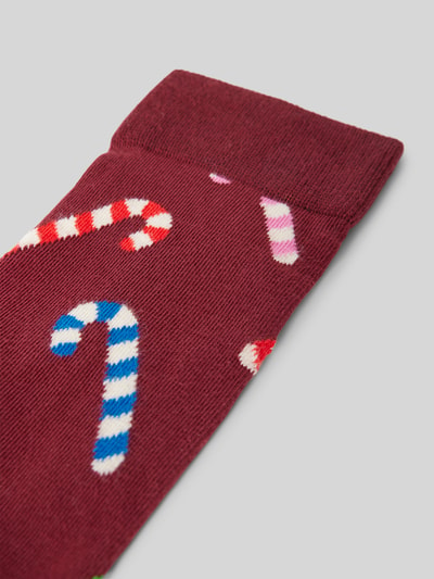 Happy Socks Sokken met motiefstitchings, model 'Candy Cane' Bordeaux - 2