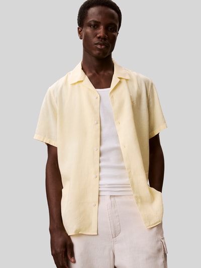 CK Calvin Klein regular fit vrijetijdsoverhemd van mix van linnen en lyocell Lichtgeel - 3