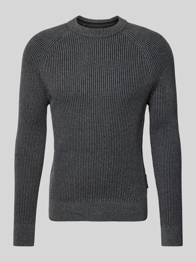 Marc O'Polo Regular fit gebreide pullover met bi-colour-effect van een mix van biologisch katoen en scheerwol Middengrijs - 2