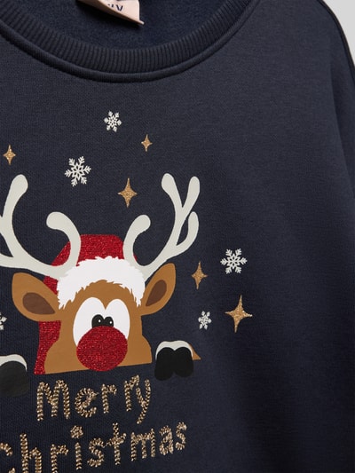 Only Regular fit sweatshirt van een mix van katoen en viscose, model 'YDA LIFE XMAS' Marineblauw - 2