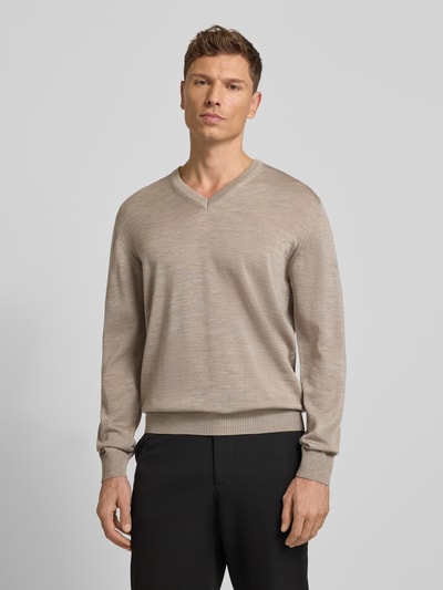 MAERZ Muenchen Gebreide pullover van scheerwol met V-hals Beige - 4