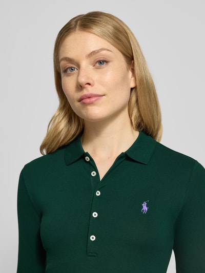 Polo Ralph Lauren Slim fit poloshirt met labelstitching, model 'JULIE' Donkergroen - 3