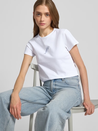 Review T-shirt z nadrukiem z motywem i logo Biały 3