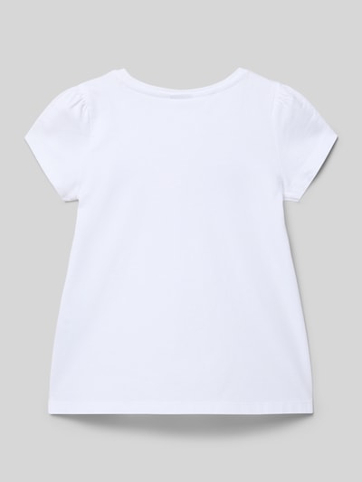 Produktfoto, A-Shape Fit T-Shirt aus reiner Baumwolle von s.Oliver RED LABEL, Kinder T-Shirt in Optik: Unifarben, Passform: A-Linien-Passform, Kurzarm, Materialverarbeitung: Jersey, Motiv-Print, Motiv-Stitching, Pailletten, Rundhals, reine Baumwolle, weiße Farbe, glatte Struktur.