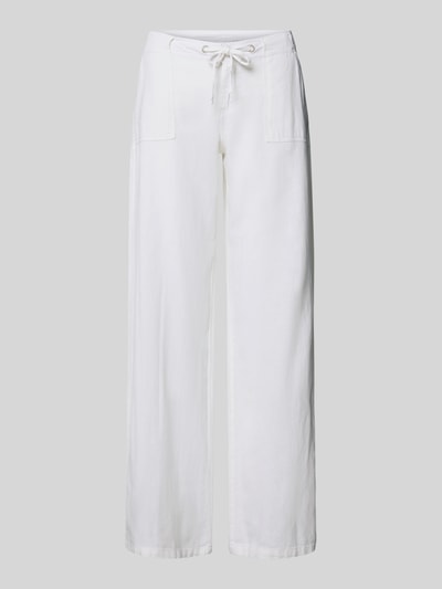 Produktfoto, Mid Waist Hose aus Leinen-Baumwoll-Mix von Gina Tricot in Weiß, weites Bein, Eingrifftaschen, Tunnelzug, Bundweite 40 cm, Innenbeinlänge 78 cm, Damen Hose