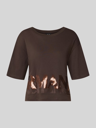 Produktfoto, T-Shirt mit Paillettenbesatz von Armani Exchange in Braun aus reiner Baumwolle, lockere Passform, Rundhalsausschnitt