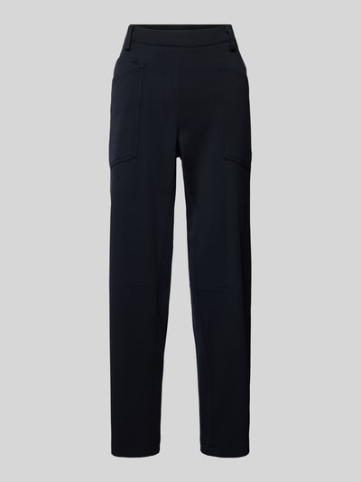 Produktfoto, schwarze Jogpants mit elastischem Bund Modell 'OCEAN' von Cambio aus Material-Mix mit Stretch, gerade Form, glatte Textur.