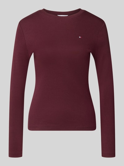 Produktfoto, donkerrood shirt met lange mouwen Slim Fit Langarmshirt aus reiner Baumwolle van Tommy Hilfiger, Dames, effen kleur, gladde textuur