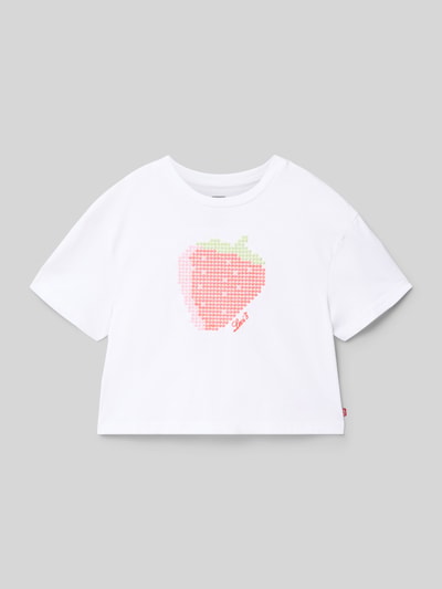Produktfoto, dziecięcy t-shirt Regular Fit T-Shirt aus Baumwoll-Mix Modell 'LVG STRAWBERRY SS TOP' von Levi’s® Kids, efekt: jednolity kolor, wyhaftowany motyw, naszywka z logo, okrągły dekolt, krótki rękaw, dżersej, mieszanka bawełny