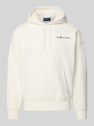 Produktfoto, Relaxed Fit Hoodie mit Label-Stitching und Känguru-Tasche von Polo Ralph Lauren, crèmekleurige katoenmix, frontzicht.
