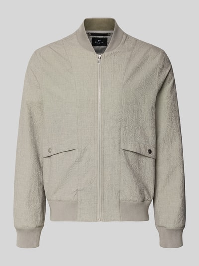 Produktfoto, Bomberjacke mit Pattentaschen und Reißverschluss von PAUL SMITH in Beige, Loose-Fit, gerippte Abschlüsse, strukturierte Oberfläche