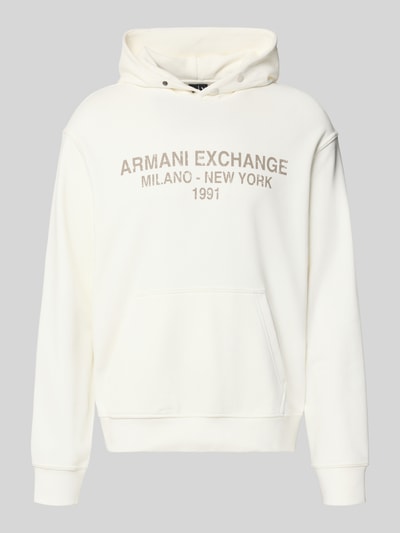 Produktfoto, Hoodie mit Label-Print von Armani Exchange aus bawełna, luźny krój, Kaptur, Kieszeń kangurka, wykończenia: elastyczne