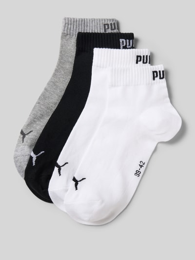 Produktfoto, Sneakersocken mit Logo im 4er-Pack von PUMA, bawełniany miks ze stretchem, dopasowany krój, logo, elastyczny ściągacz, 4-pack, biel, czerń, szarość, gładka tekstura