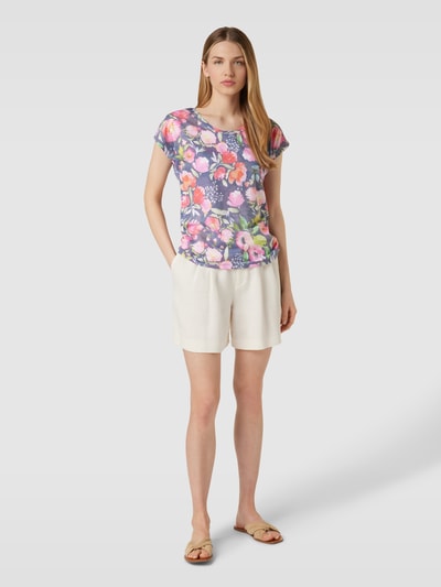 Montego T-shirt met all-over bloemenprint Donkerblauw - 1