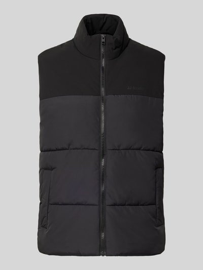Produktfoto, Weste mit Stehkragen Modell 'RAZE' von JACK & JONES in Schwarz, Label-Print, Reißverschluss, Eingrifftaschen, Regular Fit, strukturierte Oberfläche