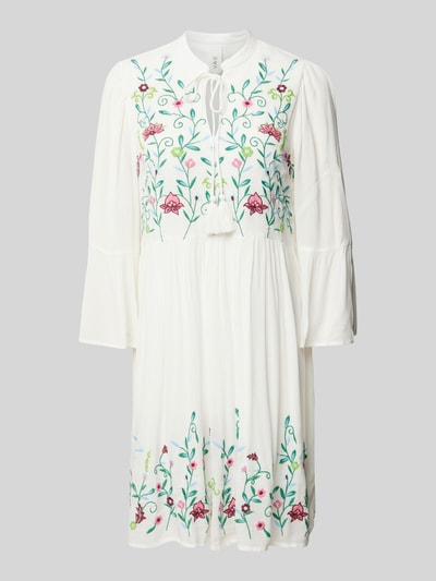 YAS Knielange tuniekjurk met bloemenstitching, model 'CHELLA' Offwhite - 2