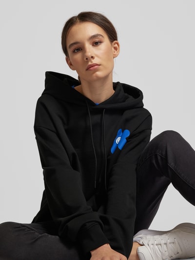 Hugo Blue Oversized Hoodie mit Label-Motiv-Print Black 3