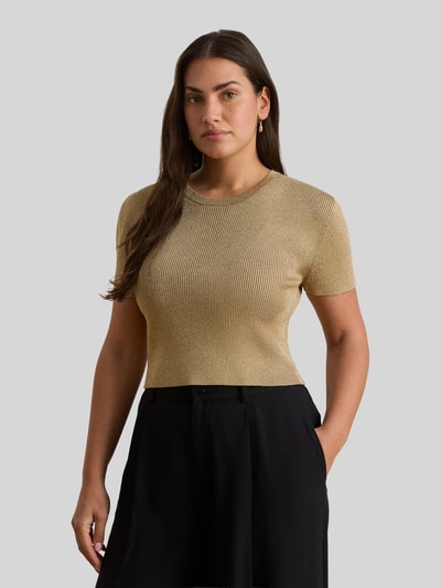 Lauren Ralph Lauren slim fit kort T-shirt van glanzende viscosemix Goud gemêleerd - 6