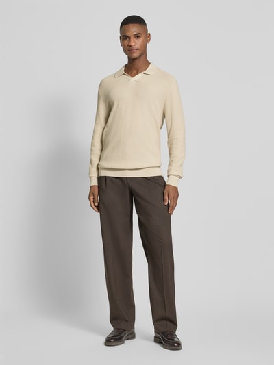Lindbergh Strickpullover mit Strukturmuster und Umlegekragen Sand 1