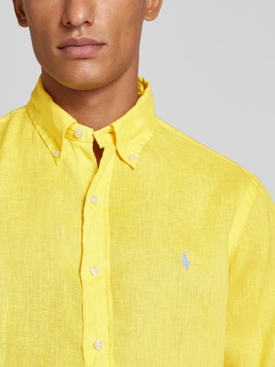 Polo Ralph Lauren Custom Fit Leinenhemd mit Label-Stitching Gelb 3