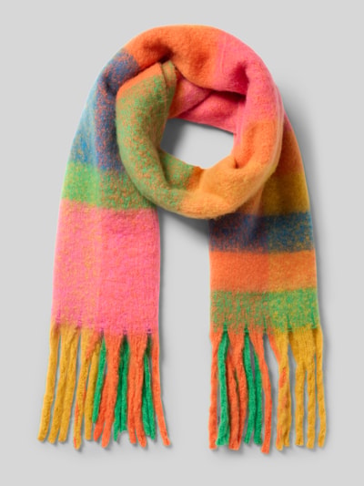 Produktfoto, Schal im Allover-Look mit Fransen von Kurt Beines, rechteckig, Gitterkaro, bunt, weiche Textur, Maße 51 x 184 cm