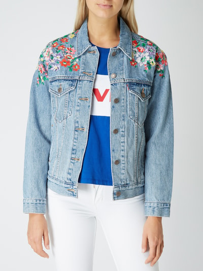 Levi's® Kurtka Trucker Jacket z kwiatowymi haftami Jeansowy niebieski 4