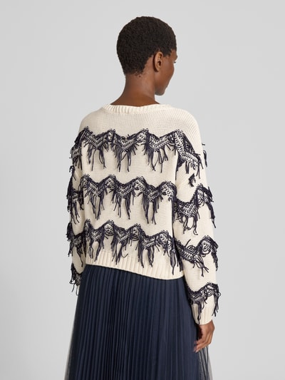 Oui Strickpullover mit Applikationen Offwhite 5