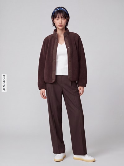 Jake*s Casual Regular Fit Sweatjacke aus Teddyfell Dunkelbraun 1