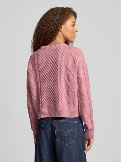 Guess Jeans Sweter z dzianiny z fakturowanym wzorem i okrągłym dekoltem Różowy 5