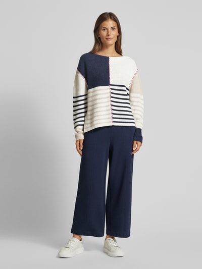 Tom Tailor Patchwork Pullover mit U-Boot-Ausschnitt Dunkelblau 1