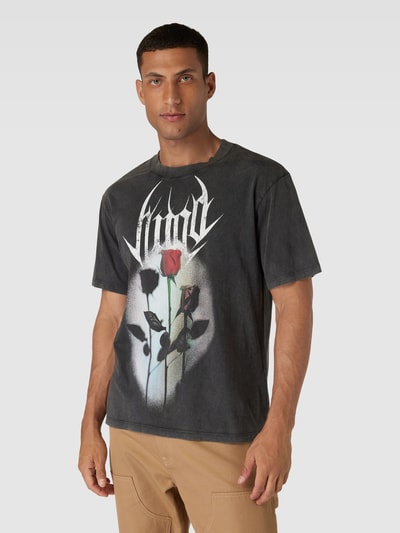 HUGO T-shirt met label- en motiefprint, model 'Daiche' Antraciet - 4