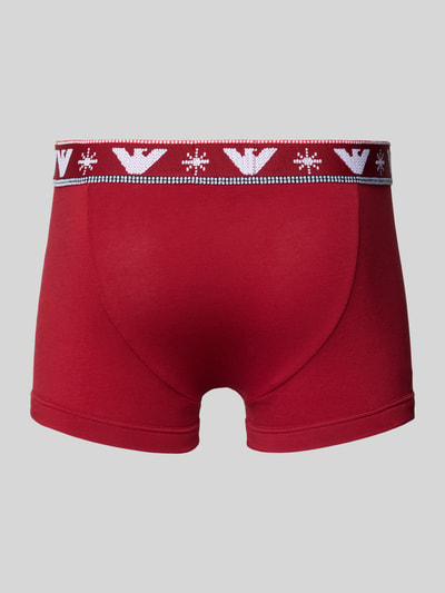 Produktfoto, Trunks mit elastischem Logo-Bund im 2er-Pack von Emporio Armani aus Baumwoll-Elasthan-Mix in Rot, körpernahe Passform